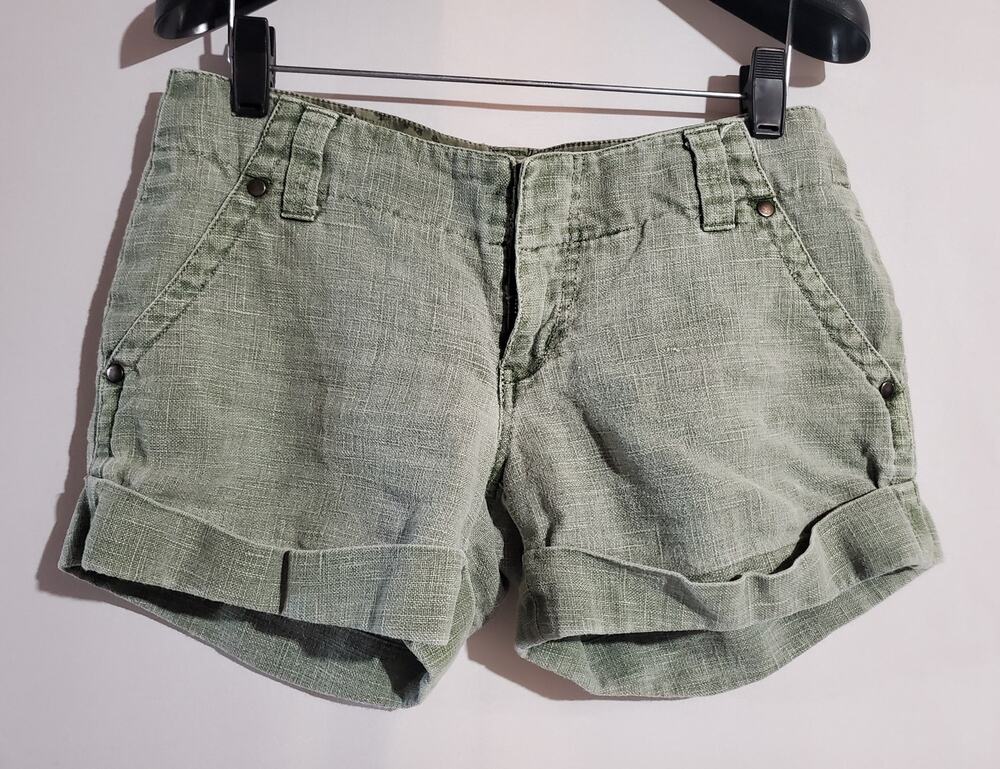 Fillmore California Hemp Green Shorts Women's Size 25 Roll Cuff Natural Casual